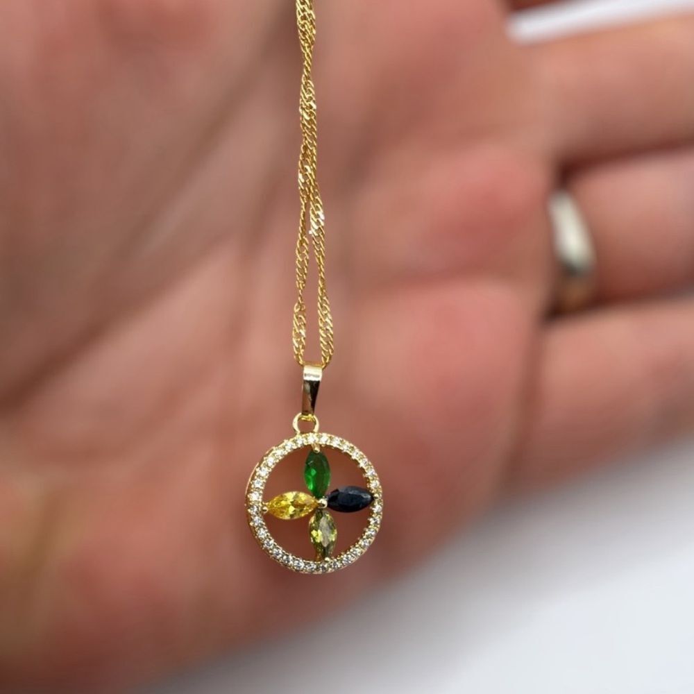 Elegant Gold Filled Pendant Necklace with Multicolor Gemstones